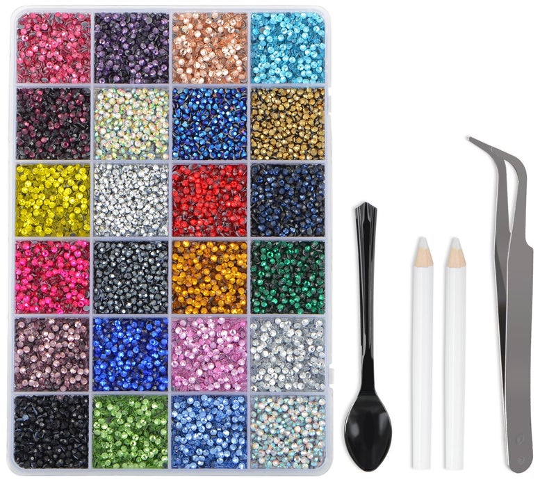 LPBeads Glass Hotfix Rhinestones Bulk SS10 14400pcs 24 Colors Hotfix Crystal Flatback Rhinestones for Crafts Clothes with Tweezers and Wax Pencil Kit - Image 1